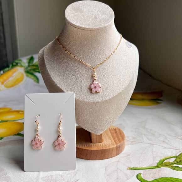 Hand Crafted Jewelry - Kawaii Cherry Blossom Jewelry Set, Japanese Set, Cherry Blossom Jewelry Gift Set
